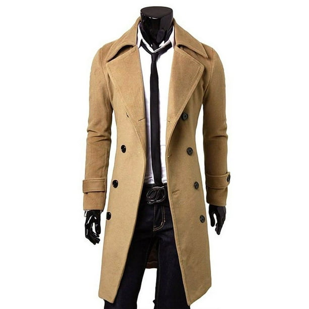 Mens Wool Cashmere Coat Jacket Outerwear Trench Overcoat Warm Winter Lined New